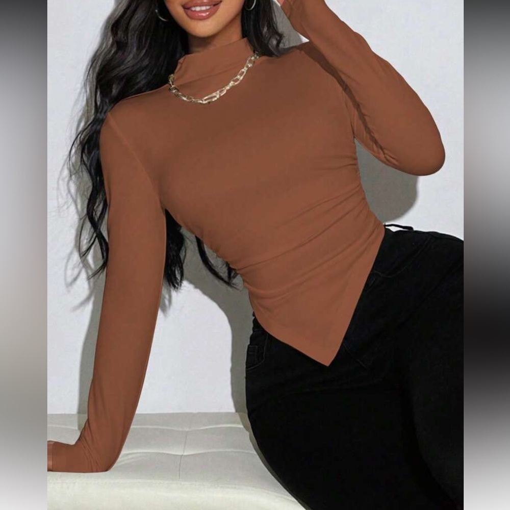 Brown Asymmetrical Long Sleeve Top NEW 🏷️